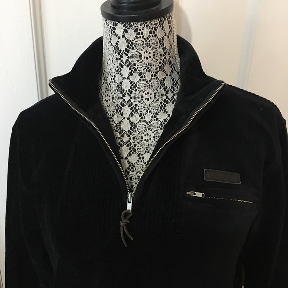 𝅺Lauren Ralph Lauren 1/4 zip sweater black rib knit cotton spandex - Picture 2 of 7